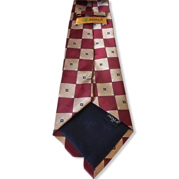Jatala Men's Neck tie 100% silk red tan - Picture 3 of 4